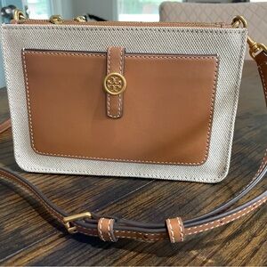 Tory Burch Walker Crossbody, tan and beige canvas